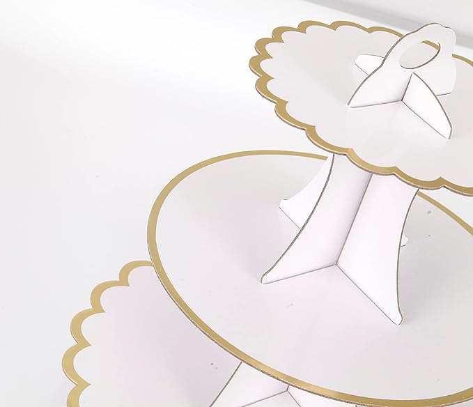 3-Tier Cupcake Stand, Lace Trim Cake Stand Holder, Tiered DIY Cupcake Stand Tower for Dessert Table Displays, Birthday Theme Party Favors Decoration, Floral Tea Party, 12" W x 12.8" H, White