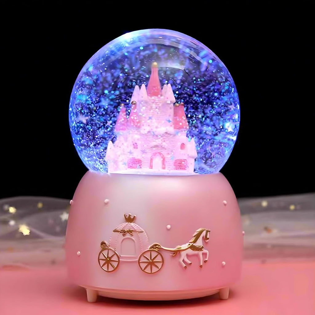 Snow Globes,Pink Castle Music Snowglobes with LED Lights,Automatic Snow Fall Effect,Home Decor for Kids Room Essentials Birthday Christmas Festival Gift for 5-16 Year Old Girls (Pink1)