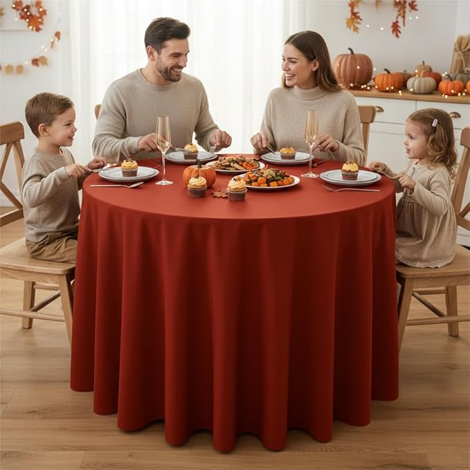 Fitable 6 Pack Rust Round Tablecloths - 108 Inches in Diameter - Stain Resistant and Washable Fall Table Clothes, Polyester Fabric Table Covers for Wedding, Party, Banquet, Formal Events