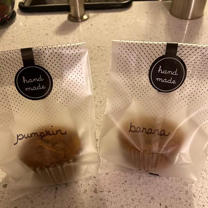 Palksky (400Pcs)200pcs Translucent Plastic Bags/Bakery Bags with 200pcs Handmade Stickers for Muffin Cookie Cake Chocolate Candy Snack Wrapping Bakery Packaging
