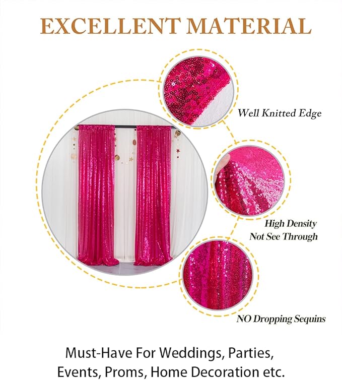 ShinyBeauty Fuchsia Sequin Backdrop Curtains 2 Panels Sequin Bakdrop 4X8Ft Shimmer Backdrop for Photograph Wedding Backdrop Drapes Fuchsia Glitter Backdrop Curtain