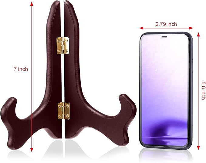 Tatuo 4 Packs Wooden Display Stand Decorative Plate Stands for Display Picture Frame Holder Easels(Red,7 Inch)