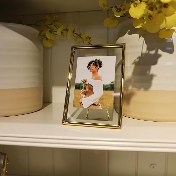 Gold Floating Frame (4"x6",Vertical) with Romantic Heart, For Picture 3x5, 2x3,1x2, Tabletop Shelf Photo Frame, Classy Gift For Festival, Home or Wedding…