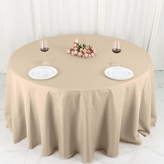 Efavormart Round Tablecloth, 132 Inch Stain & Wrinkle Resistant Washable Table Cloth, Decorative Polyester Fabric Table Cover for Banquet, Wedding, Dining- Nude Beige