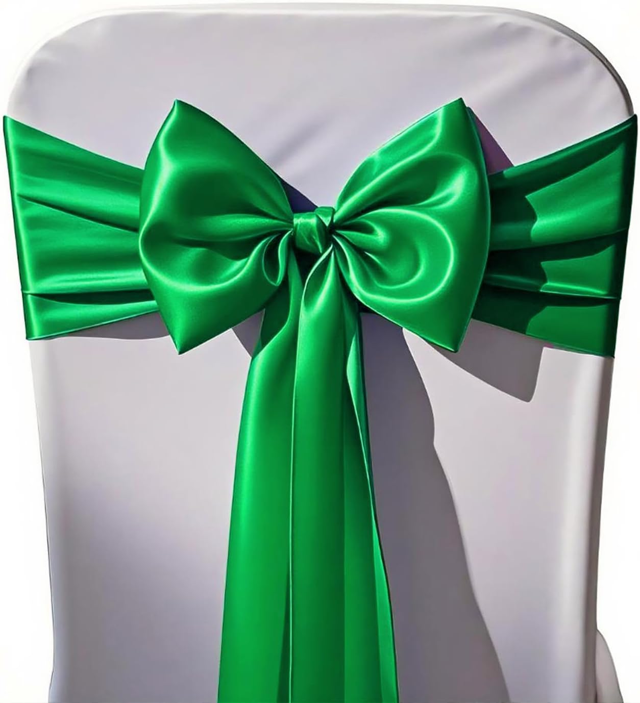 Pack of 50 Satin Green Chair Sashes Bows 7x108 Inches Chair Ribbons Ties for Wedding Party Birthday Anniversary Ceremony Bridal Shower Christmas Events Decor