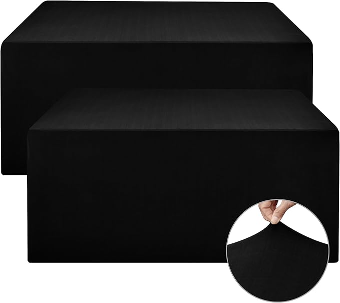 Nasitos 2 Pack Black Modern Rectangular Spandex & Polyester Blend Tablecloths, 48x24 Inch, Stain & Wrinkle Resistant, Fits 4-8ft Tables, Ideal for Weddings, Banquets, Parties