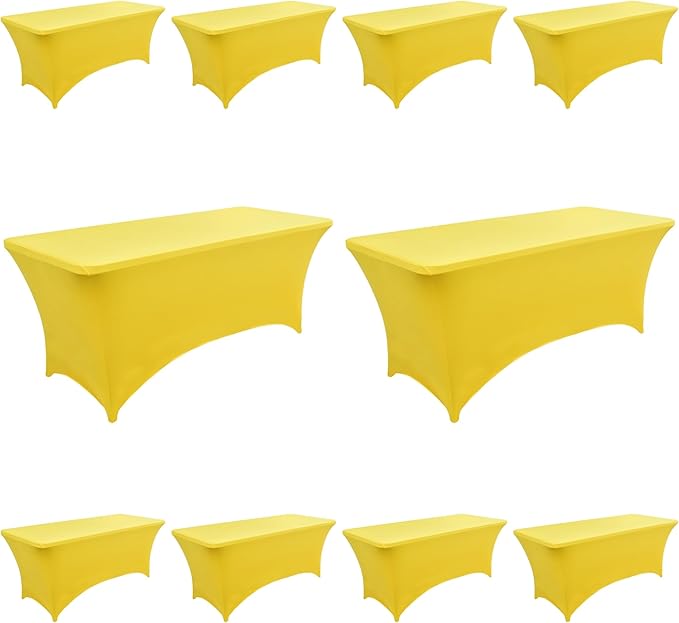10-Pack 6ft Spandex Table Covers for Rectangle Standard Folding Tables - Wrinkle Resistant Stretch Tablecloths - Ultimate Fitted Table Protector for Parties, Banquet, Wedding