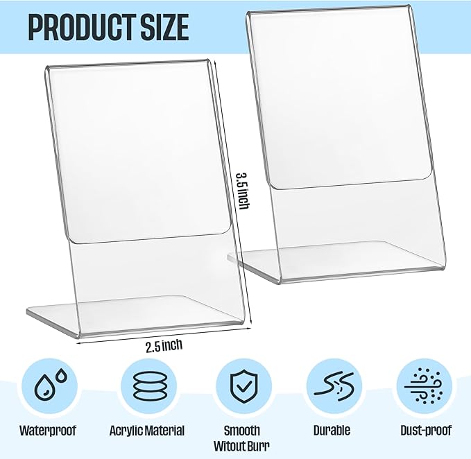 Ctosree 48 Pcs Acrylic Photo Frame L shape Slant Back Desktop Photo Frames Plastic Clear Sign Clear Acrylic Display Stand Table Top Sign for Home Office Wedding Restaurant Menu (2.5 x 3.5 Inch)