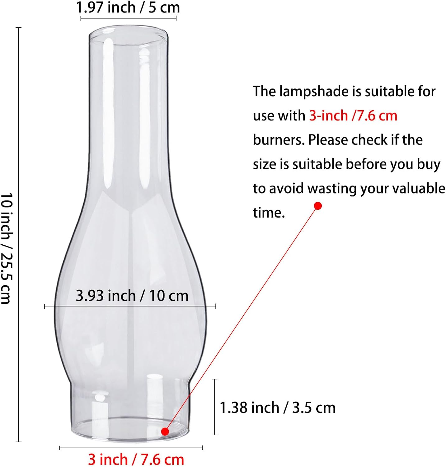 Oil Lamp Chimney 3 Inch Base by 10 Inch Height Kerosene Lamp Shade Tall Hurricane Lamp Glass Replacement Chimney for Oil and Kerosene Style Lamps, White