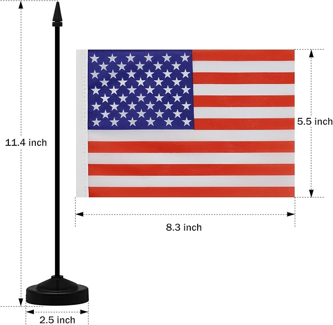 NQ American Desk Flag Set, 8.3 X 5.5 Inch Small American Flags on Stick, Mini American Flag with Stand Base, US Flag Decor for Table, Office, Home, Festival Decoration (2 Pack)