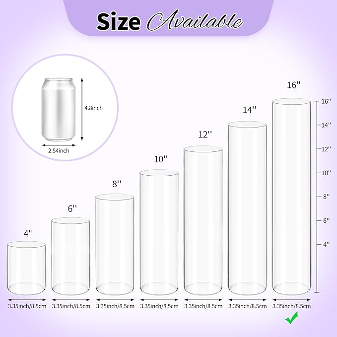 12Pack Glass Cylinder Vases for Centerpieces - 16 Inch Tall Flower Vase for Wedding Decorations, Floating Candle Holder Vase Bulk,Glass Hurricane Candle Holders for Table Shelf, Party, Home Decor