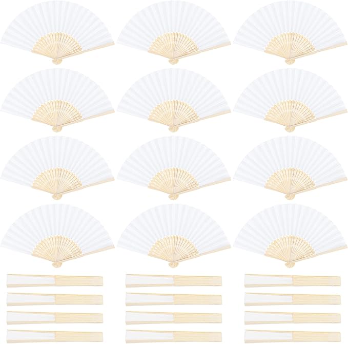 Aneco 24 Pieces Handheld Paper Fans Paper Folding Fans with Bamboos for Wedding Gift, Party, Home, DIY, White…