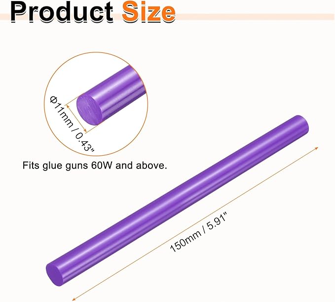 HARFINGTON 10pcs Hot Glue Sticks 0.43" Dia x 5.91" Long EVA Mini Hot Melt Adhesive Glue Stick for Hot Melt Gun Wood Plastic Glass Flowers Fabrics Foam, Purple
