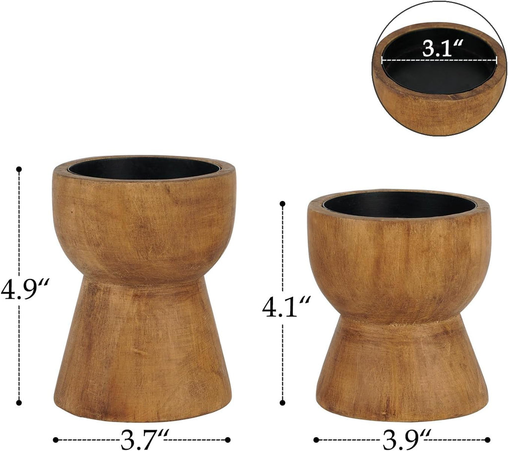 NIKKY HOME Farmhouse Wooden Pillar Candle Holders Set of 2, Mantel Decor | Rustic Brown Solid Wood Candle Pedestal, Decorative Short Base Stand, Adds Natural Charm to Fireplace Table Centerpiece