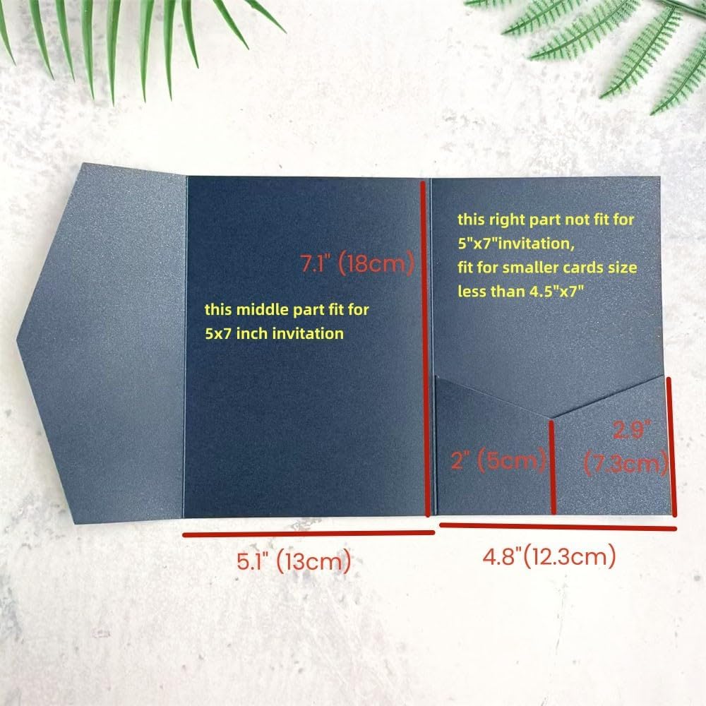 Navy Blue Wedding Invitation Card Pocket Envelopes Sturdy Shimmer Invite Cover Folder 20 sets (navy blue)