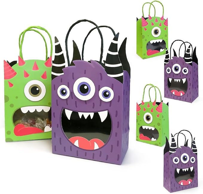Cheerland Monster Gift Bags Halloween Goodie Bag Monster Party Favors Bag Summerween Candy Treats Paper Goody Bags Cartoon Themed Birthday Party Decorations Treat Inc Kids Theme Party Supplies 4 Pcs