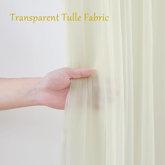 20×10ft Cream White Tulle Backdrop Curtain with Lights String for Parites, Sheer Curtain Backdrop Drapes for Wedding Party Home Decorations
