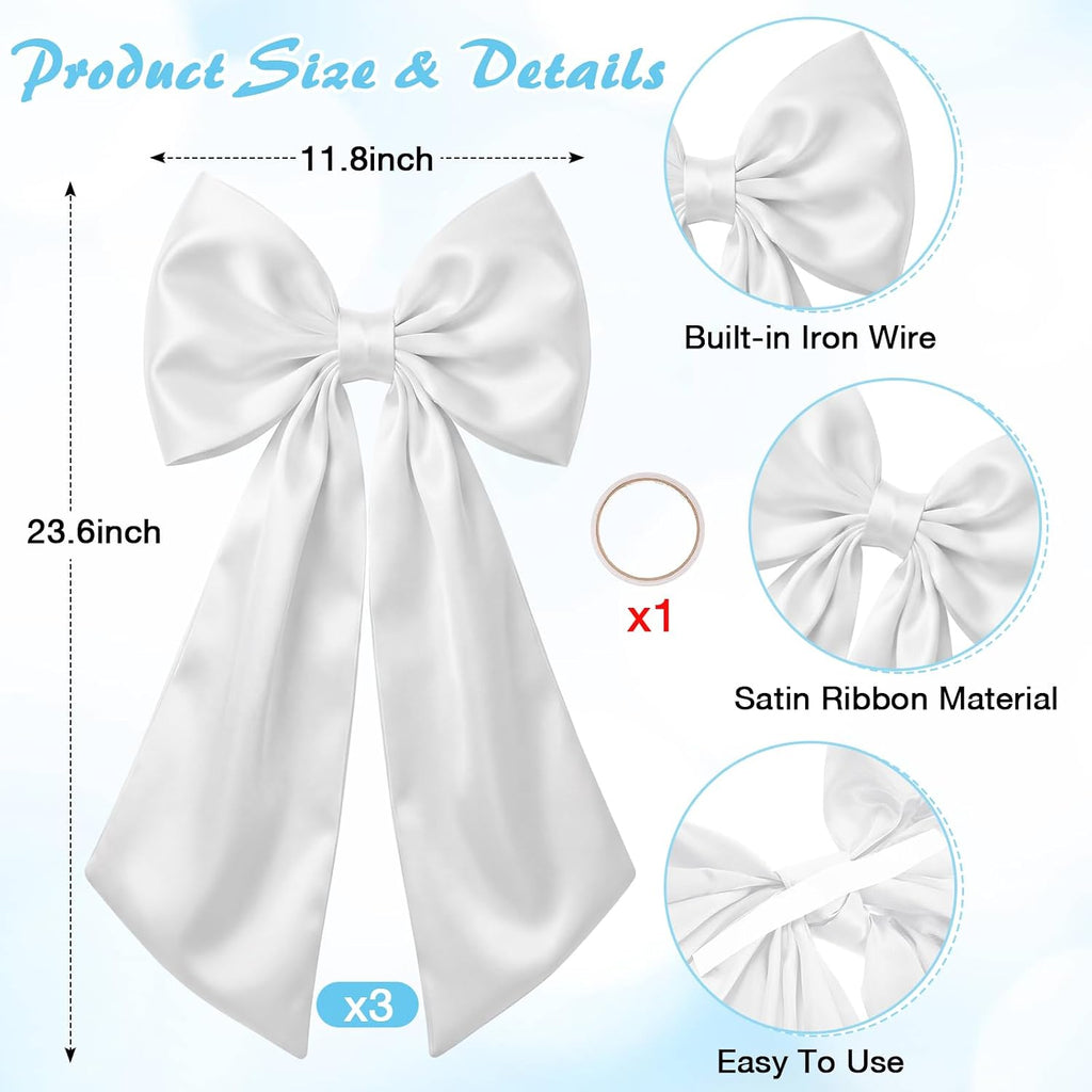 Suncalla 3 Pcs Large Crib Bow - 24 x 12 Inch Large White Bow Decor as Crib Skirt Big Satin Bows for Nursery Bedding Wedding Coquette Birthday Backdrop Bridal Shower Party Supplies