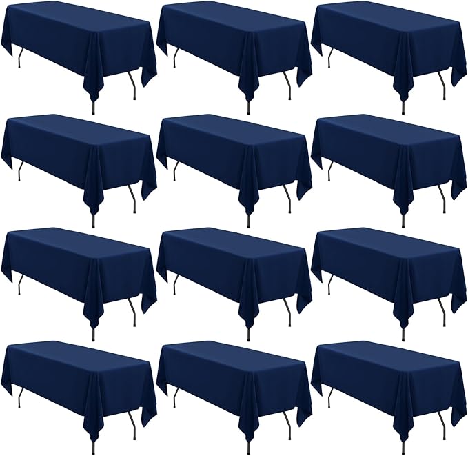 12 Pack Polyester Tablecloth 60 x 126 Inch Navy Blue Tablecloth for 8 Ft Rectangle Tables,Washable Fabric Table Covers Polyester Table Clothes for Wedding Parties Banque