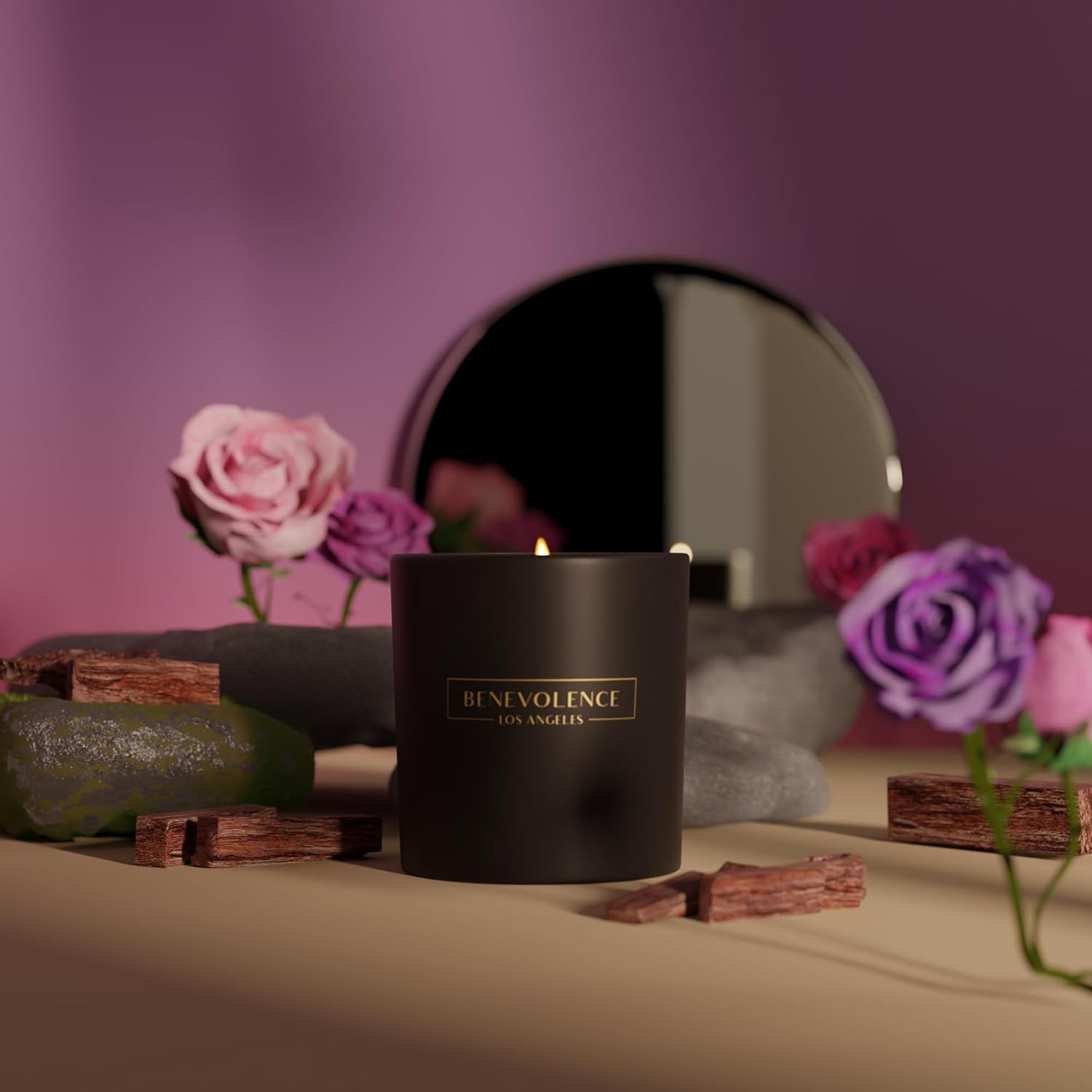 Benevolence LA Premium Rose & Sandalwood Scented Candle – Long-Lasting, 45-Hour Burn – Luxury Natural Soy Candle for Home – Aromatherapy & Room Decor – 8oz