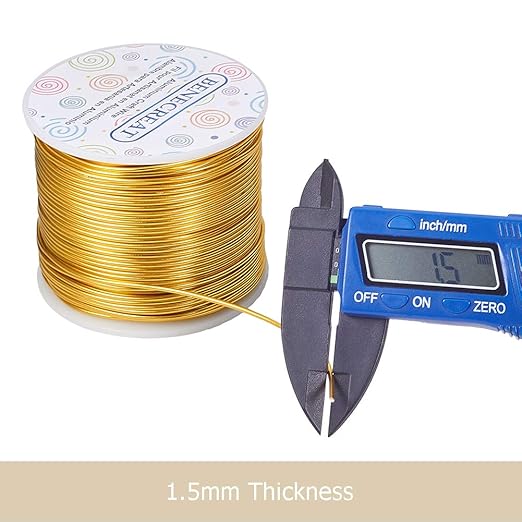 BENECREAT 15 Gauge 220FT Aluminum Wire Anodized Jewelry Craft Making Beading Floral Colored Aluminum Craft Wire - Gold