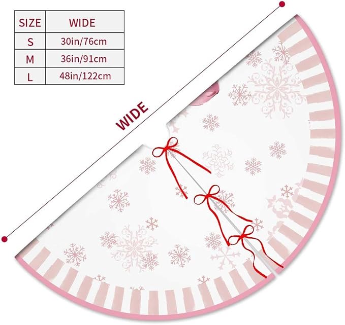Let It Snow Snowman Christmas Tree Skirt 36 Inches, Pink Snowflake Tree Skirt, Winter Xmas Tree Mat for Home Party Holiday Indoor Outdoor Decorations (Pink, 36in)