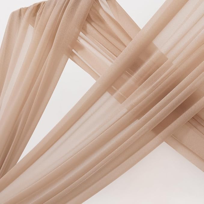 MLMC Nude Wedding Arch Draping Fabric 1 Panel 29" x 20 FT Extra Long Gauze Drapes Sheer Backdrop Curtains 6.6 Yards Outdoor Drapery Panels for Wedding Anniversary Ceiling Decoration