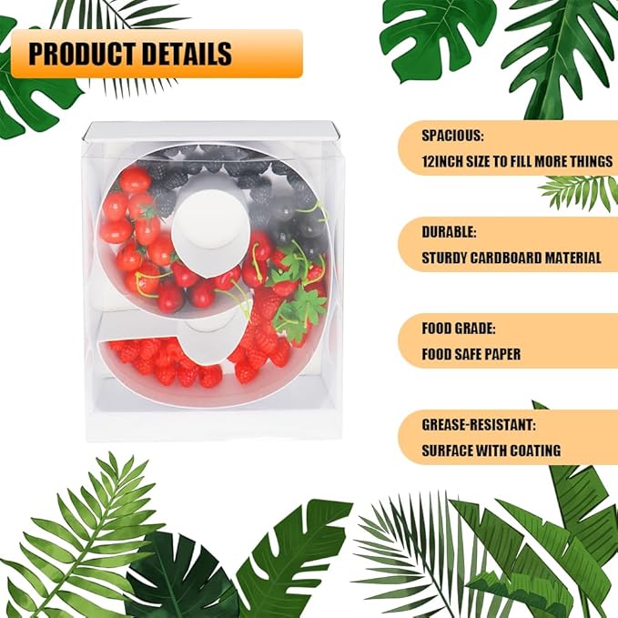 12" Fillable Cardboard Number Charcuterie Gift Cupcake Box With Cover Sweets Packaging (6 or 9)
