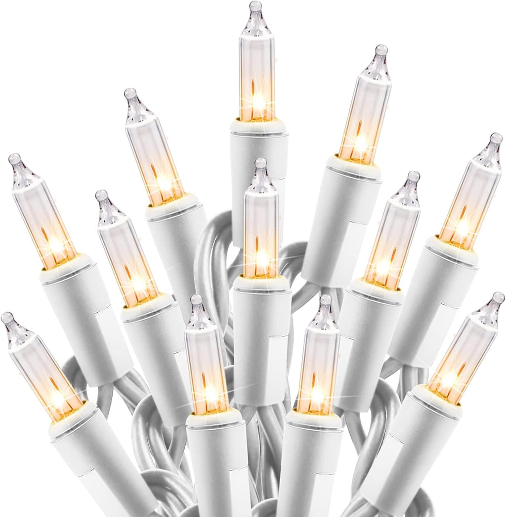 Minetom Clear Christmas Lights Set 100 Count 20 Feet Incandescent Bulb Mini String Lights for Indoor Christmas Tree Garland Birthday Wedding Party Festival Decoration, White Wire