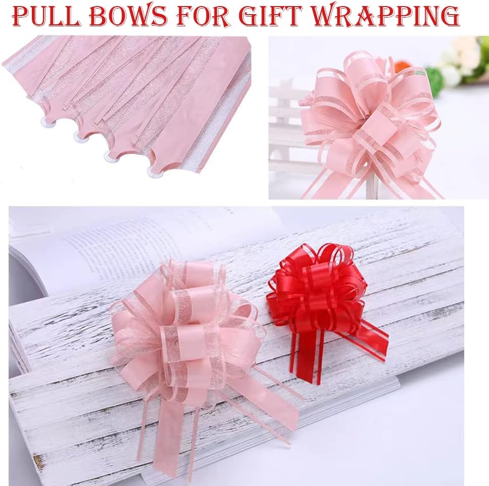 6 PC Pull Bows,Bow for Gift Wrapping,6 inches, Party Gift Wedding Ribbon Bows for Wrapping Boxes or Flower Decorations, Gift Decorations(Lotus Root Pink)