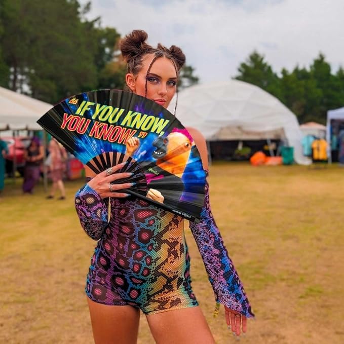 Kandies World Custom Festival Folding Hand Fan - Unique Designs, Made of Bamboo, Clacking Sound, Lightweight - Perfect Rave and Festival Accessory!