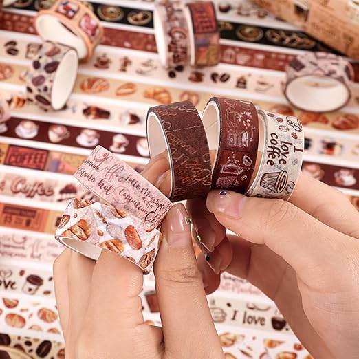 20 Rolls Coffee Theme Washi Tape Set, Writable Decorative Tapes for Scrapbooking, Bible Journaling, Bullet Journaling, 0.6"x79" per Roll