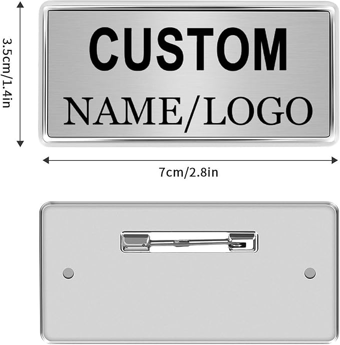 Custom Name Tags ID Badges with Logo Name Personalized Name Badges Custom Name Tag ID Badges with Pin Backing Customizable Name Badges for Business Offices Stores Restaurant, 1.5x2.8 in, 2PCS