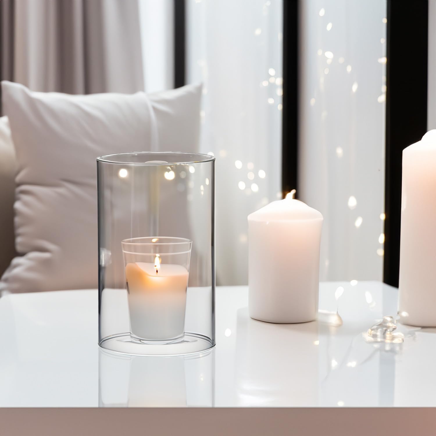 WGVI Hurricane Candle Holder Sleeve, Wide 4", Height 6", Clear Glass Cylinder Candleholder, Chimney Tube, Open Ended Candle Shade, 2 Piece