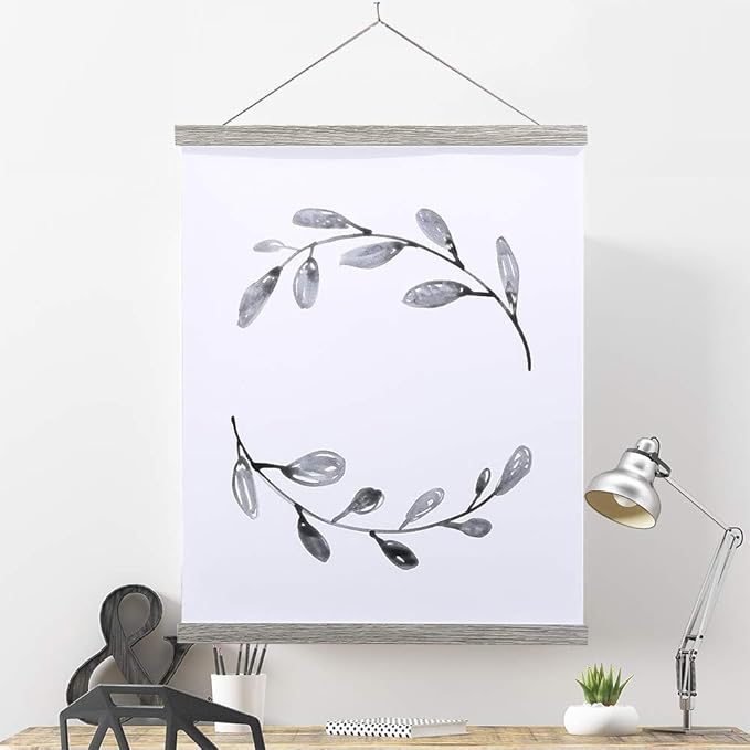 Magnetic Poster Hanger, 40x27 40x30 40x60 Poster Frame Wood Wooden Magnet Print Posters Dowel Scroll Hanger Hangers Hanging Kit for Walls Map Canvas Artwork (Grey, 40")