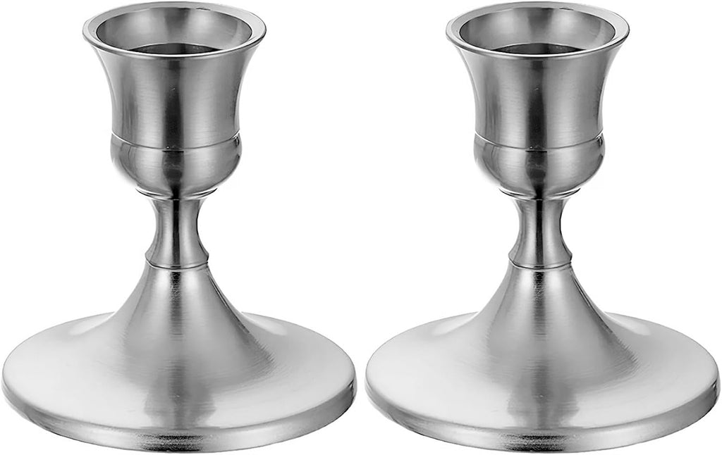Candle Holders Set of 2 Modern Antique Taper Candlestick Holders for Wedding Christmas Party Table Mantel Centerpiece Decor (Silver)