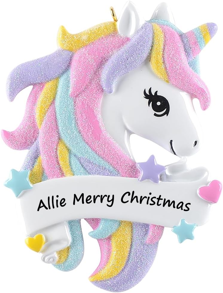 Personalized Unicorn Christmas Ornament 2026 for Girls and Granddaughters | For Nieces and Goddaughters, Toddler Girl and Little Girl Holiday Keepsake, Hand Painted Polyresin with Pastel Glitter Mane