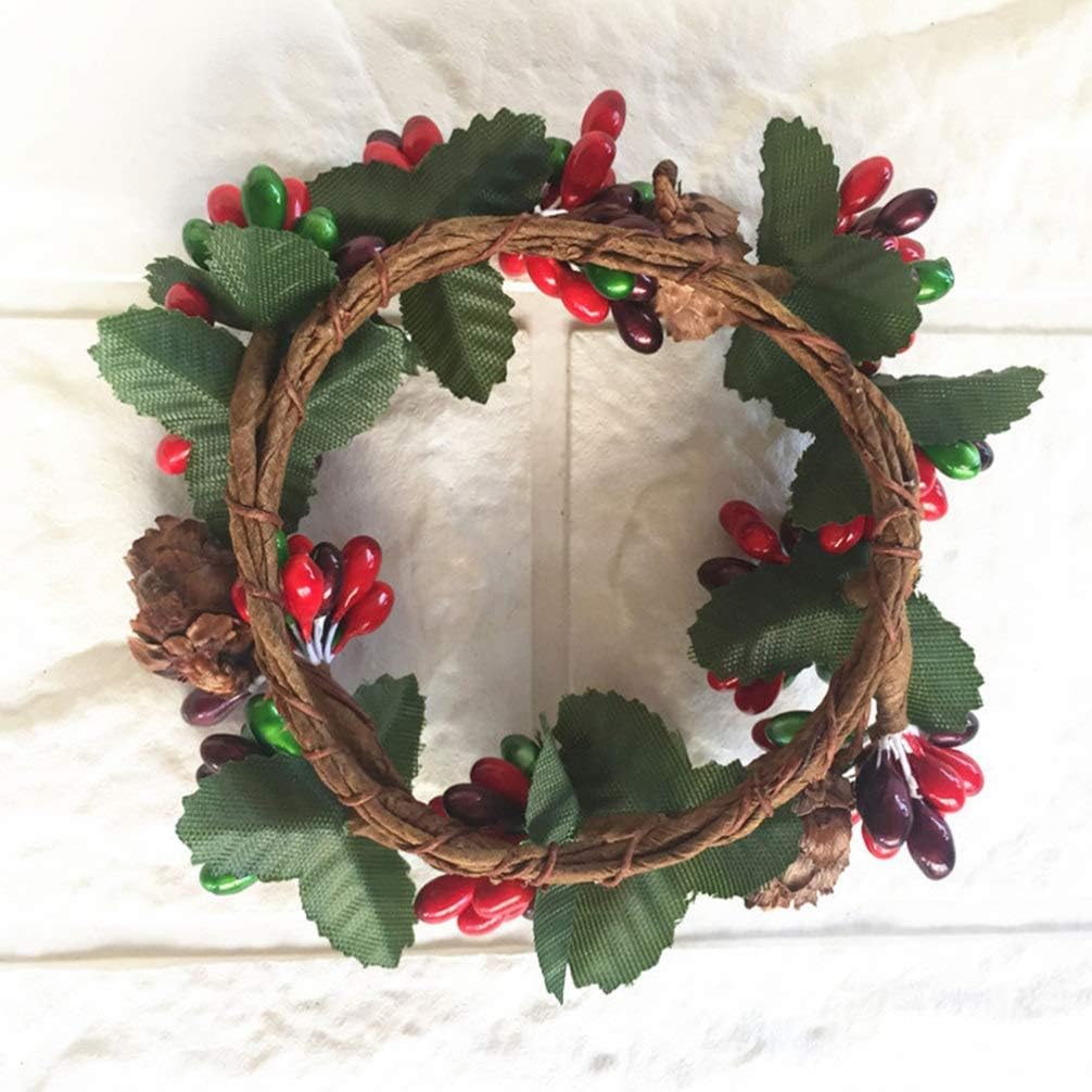 BinaryABC Christmas Candle Rings Wreaths,Red Berry Candle Rings,Christmas Candle Holder Rings,Christams Decorations,2Pcs(Internal Diameter About 2.36in)