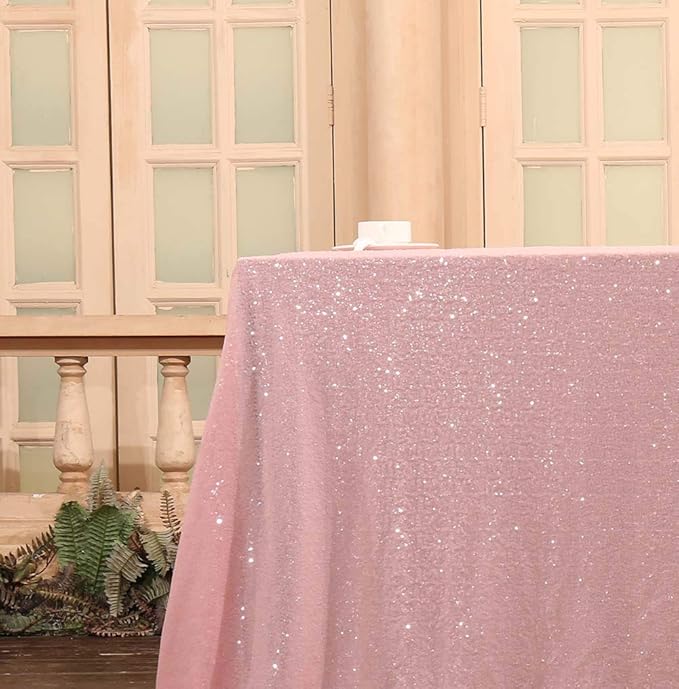 SquarePie Sequin Tablecloth 60 x 102 Inch Pink Sparkly Table Linen for Wedding Party