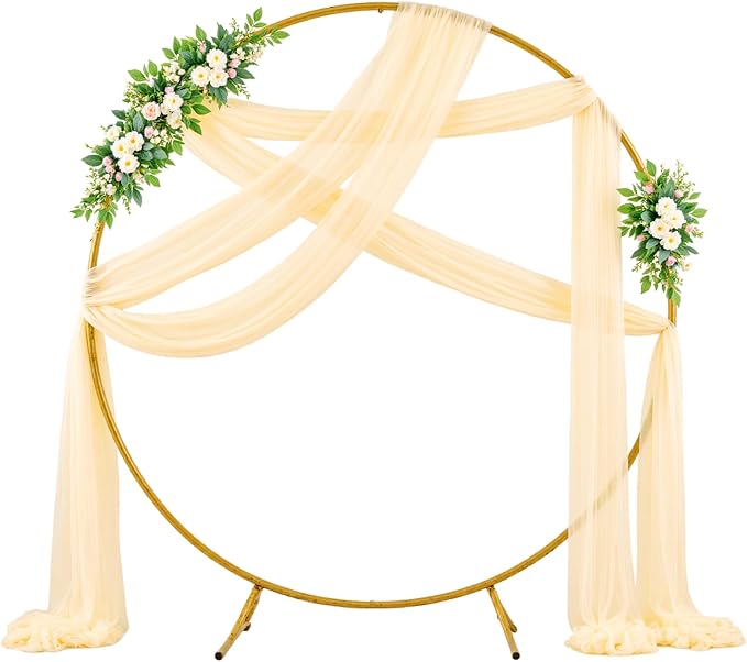 Wedding Arch Draping Fabric Backdrop 2 Panel 30" x 19Ft Champagne Drapes Curtains for Wedding Reception Sheer Tulle Backdrop Curtain for Ceremony Birthday Party Baby Shower Arbor Ceiling Decorations