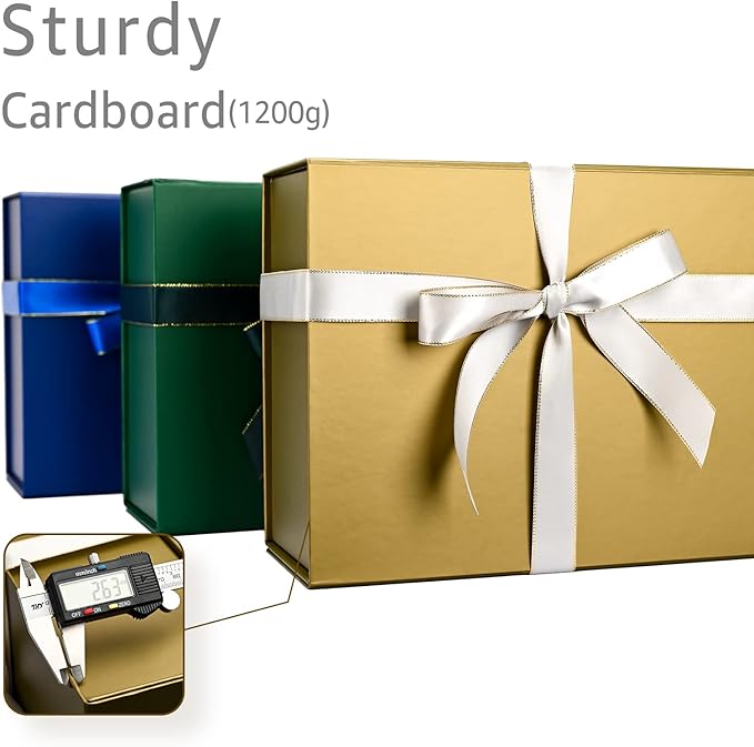 LIFELUM Empty Gift Boxes 1 Pack 13.85 x 8.35 x 4.45 inch Rectangle Collapsible Box with Magnetic Lid and Ribbon,Card,Shredded Paper Filler
