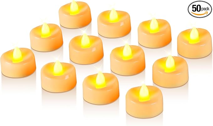 Raycare 100 Pack LED Tea Lights Battery Operated, 200+Hour Flickering Votive Candles, Realistic Fake Flameless TeaLights for Wedding Party Halloween Thanksgiving Christmas Decorations,Ivory Base