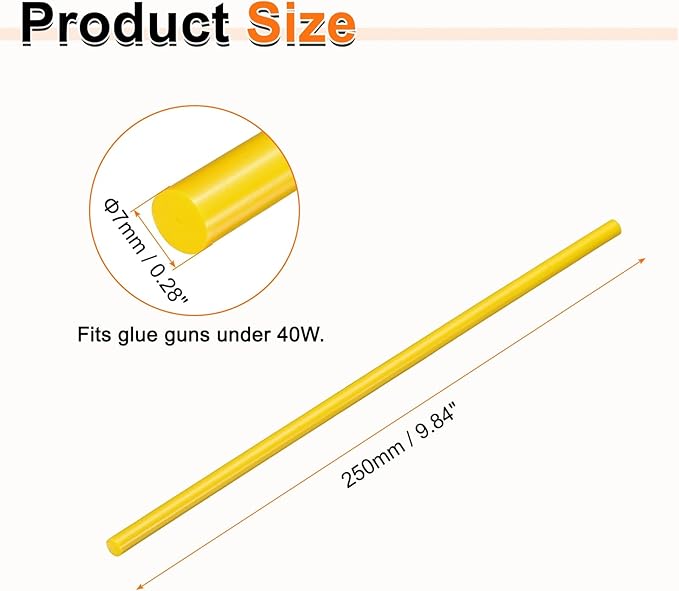 HARFINGTON 10pcs Hot Glue Sticks 0.28" Dia x 9.84" Long EVA Mini Hot Melt Adhesive Glue Stick for Hot Melt Gun Wood Plastic Glass Flowers Fabrics Foam, Yellow