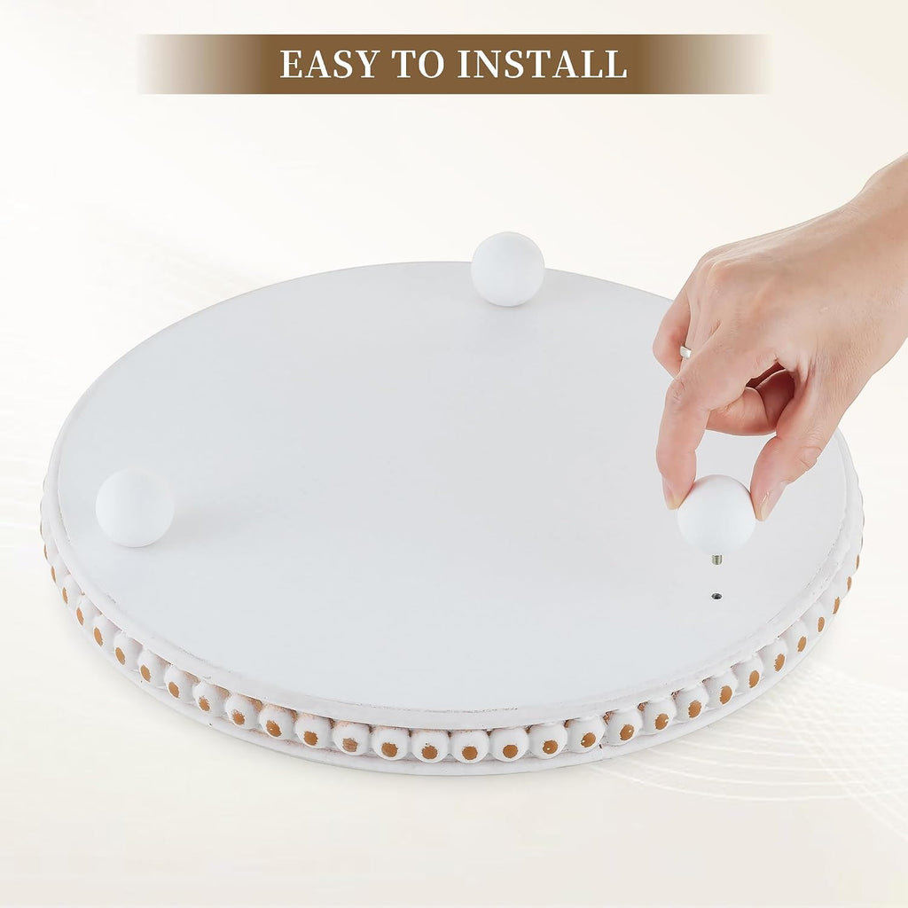 Hanobe Decorative Tray for Home Decor: Round Coffee Table Trays for Ottoman Living Room 12" Beaded Rustic Wooden Farmhouse Centerpiece for Dining Room Kitchen Counter