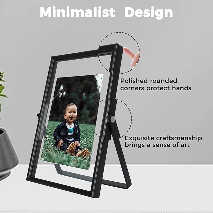 Black Floating Frame (4"x6",Vertical), For Picture 3.5x5, 2x3, 1x2, Tabletop Shelf Photo Frame, Classy Gift For Festival, Wedding, Home or Office Décor