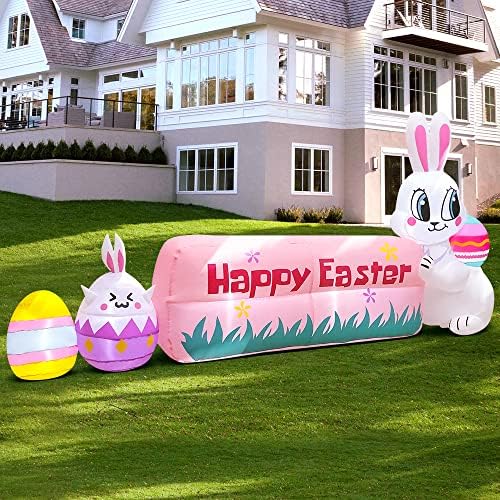8ft easter inflatables bunny outdoor decoration with happy, side view
