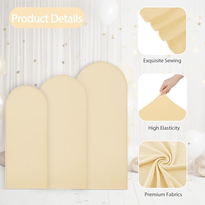 WEERRW Beige Arch Backdrop Cover Ballon Arch Stand Covers Set of 3 Spandex Fitted Round Top Chiara Stretchy Backdrop for Wedding Birthday Party Decoration(6FT, 6.6FT, 7.2FT)