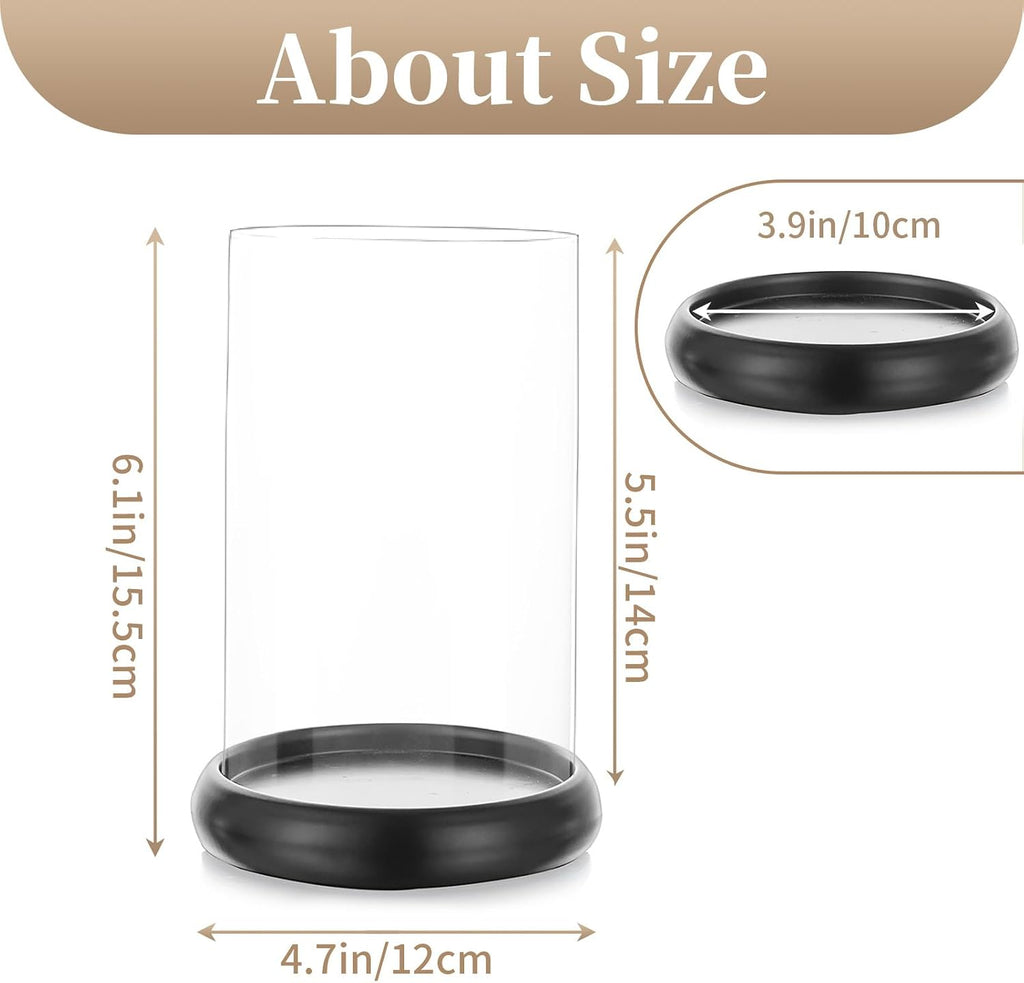 Sziqiqi Black Hurricane Candle Holder - Clear Glass Pillar Candle Holder Cylinder Lantern with Metal Tray for Mantel Fireplace Coffee Dining Table Decorative Table Centerpieces for Christmas Wedding