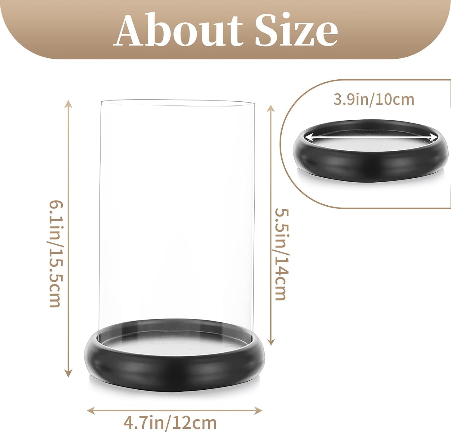 Sziqiqi Black Hurricane Candle Holder - Clear Glass Pillar Candle Holder Cylinder Lantern with Metal Tray for Mantel Fireplace Coffee Dining Table Decorative Table Centerpieces for Christmas Wedding