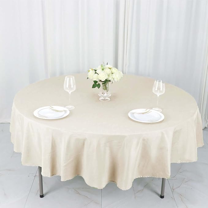 Efavormart Round Tablecloth, 90 Inch Stain & Wrinkle Resistant Washable Table Cloth, Decorative Polyester Fabric Table Cover for Banquet, Wedding, Dining- Beige